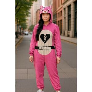 Fortnite Bathrobe Pink Bear Kigurumi Costume Unisex Large Youth